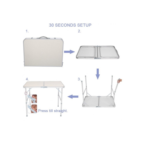 Masă pliantă din aluminiu 120x60 cm, tip valiză, ușoară și compactă