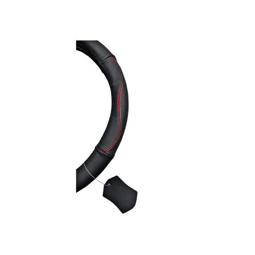 Husă volan auto din piele naturală perforată, mărimea M (37–38 cm), negru cu roșu