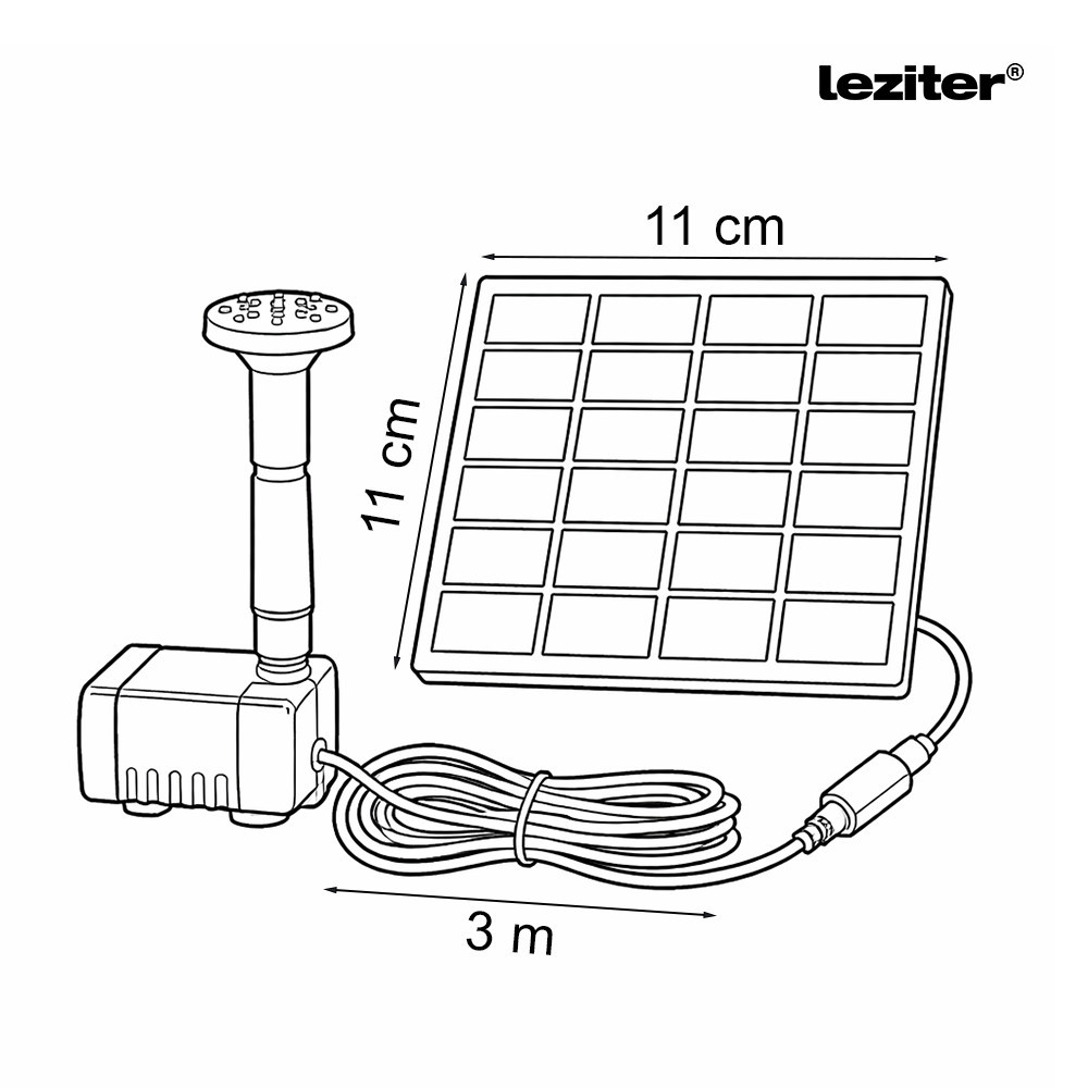 Fântână solară Leziter cu panou 11×11 cm, pompă 150 L/h și duze multiple