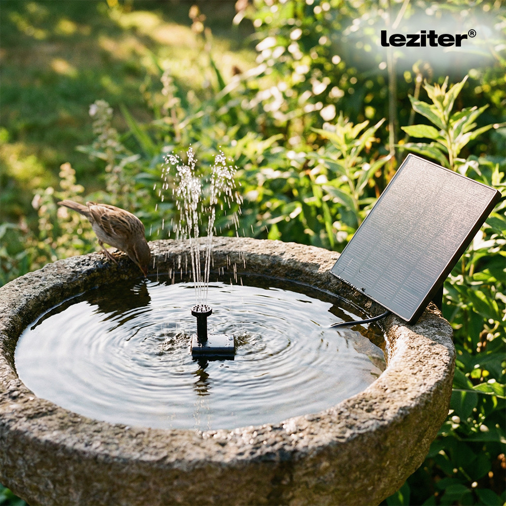 Fântână solară Leziter cu panou 11×11 cm, pompă 150 L/h și duze multiple