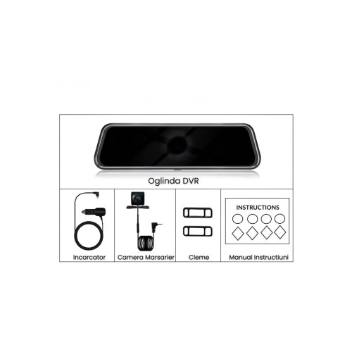 Oglindă DVR auto cu 3 camere și WiFi, ecran touchscreen 9,66