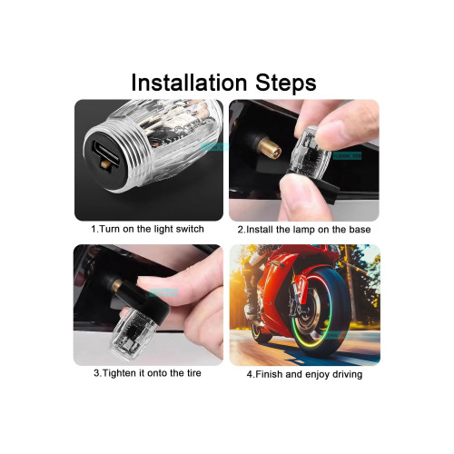 Set capace valve cu LED reincarcabile USB-C, senzor miscare, 2 buc