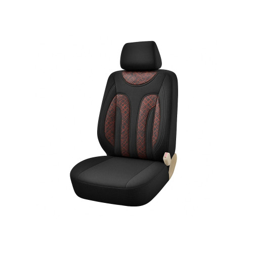 Set huse scaun auto universale față 1+1, negru cu roșu, cu tetiere