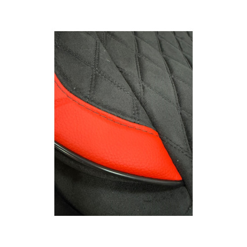 Set huse scaune auto universale Premium, fata/spate, fractionate, negru-rosu