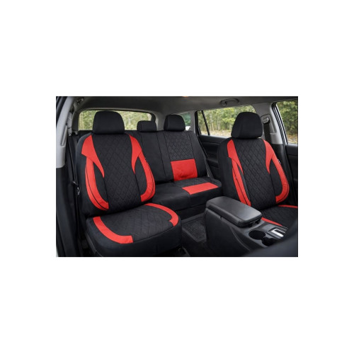 Set huse scaune auto universale Premium, fata/spate, fractionate, negru-rosu