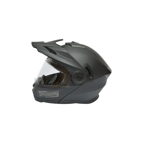 Cască motocross integrală Lion L, negru mat, vizieră transparentă și ochelari soare UV400