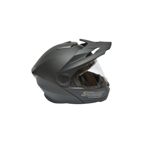 Cască motocross integrală Lion XL, negru mat, cu vizieră transparentă și ochelari UV400