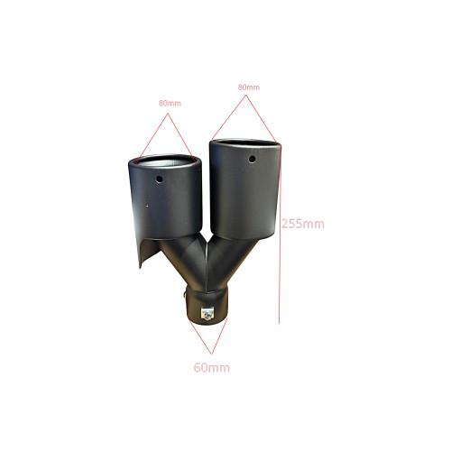 Ornament tobă dublă negru mat, intrare 60 mm, ieșire 2x80 mm (dreapta/stânga)