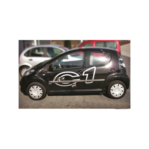 Set 4 bandouri protecție uși pentru Citroen C1 5D (2005–2011), negru satinat