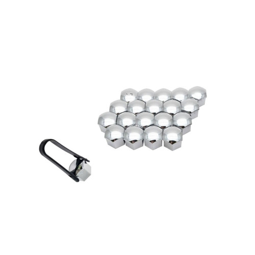 Set 20 capace cromate pentru prezoane auto, cu cheie de montaj (17/19 mm)