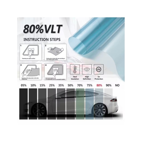 Folie auto ceramică omologată RAR pentru geamuri față VLT 80%, rolă 10m x 0,5m
