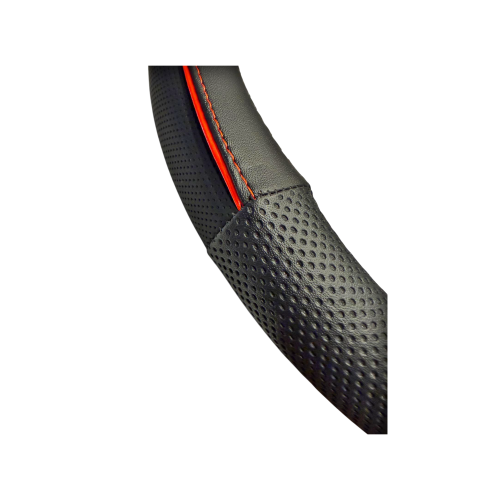 Husă volan auto premium din imitație piele, 38 cm, negru cu linie roșie (WPU02B)