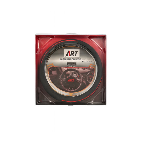 Husă volan auto premium din imitație piele, 38 cm, negru cu linie roșie (WPU02B)