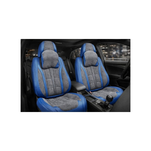 Set huse scaune auto universale 9D Premium, fractionate, albastru-gri antracit