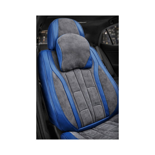Set huse scaune auto universale 9D Premium, fractionate, albastru-gri antracit