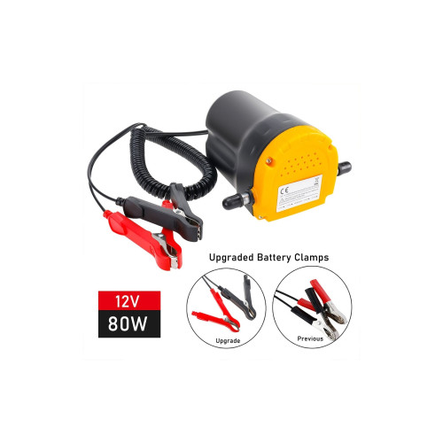 Pompa electrica portabila pentru ulei si motorina 12V 80W, cu cleme baterie (T8031)