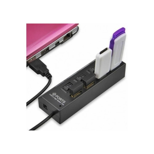 Hub USB 2.0 cu 4 porturi, întrerupătoare individuale, LED și alimentare DC