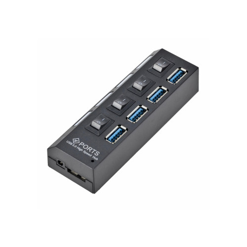 Hub USB 2.0 cu 4 porturi, întrerupătoare individuale, LED și alimentare DC