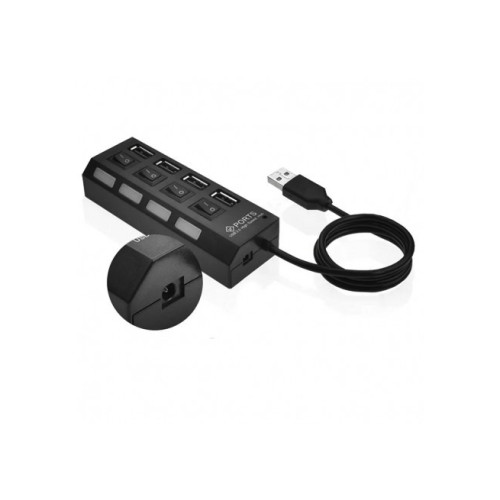 Hub USB 2.0 cu 4 porturi, întrerupătoare individuale, LED și alimentare DC