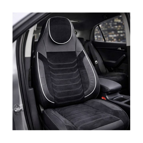 Set huse scaune auto universale Premium, banchetă fracționată, negru cu cusătură albă