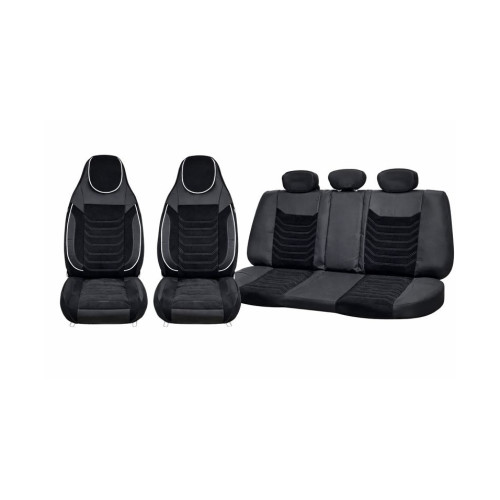 Set huse scaune auto universale Premium, banchetă fracționată, negru cu cusătură albă