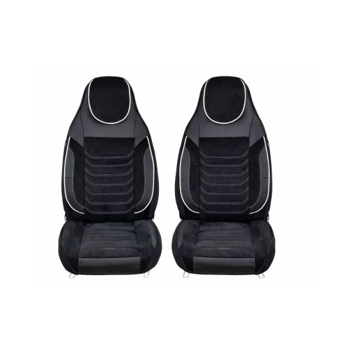 Set huse scaune auto universale Premium, banchetă fracționată, negru cu cusătură albă