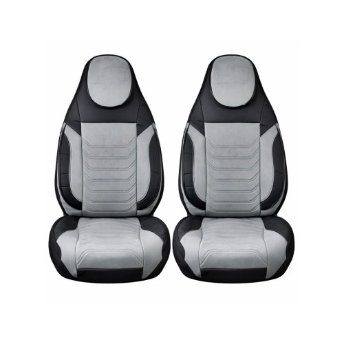Set huse scaune auto universale Premium fractionate, negru-gri, tetiera incorporata