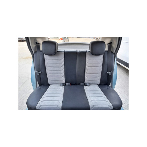 Set huse scaune auto universale Premium fractionate, negru-gri, tetiera incorporata