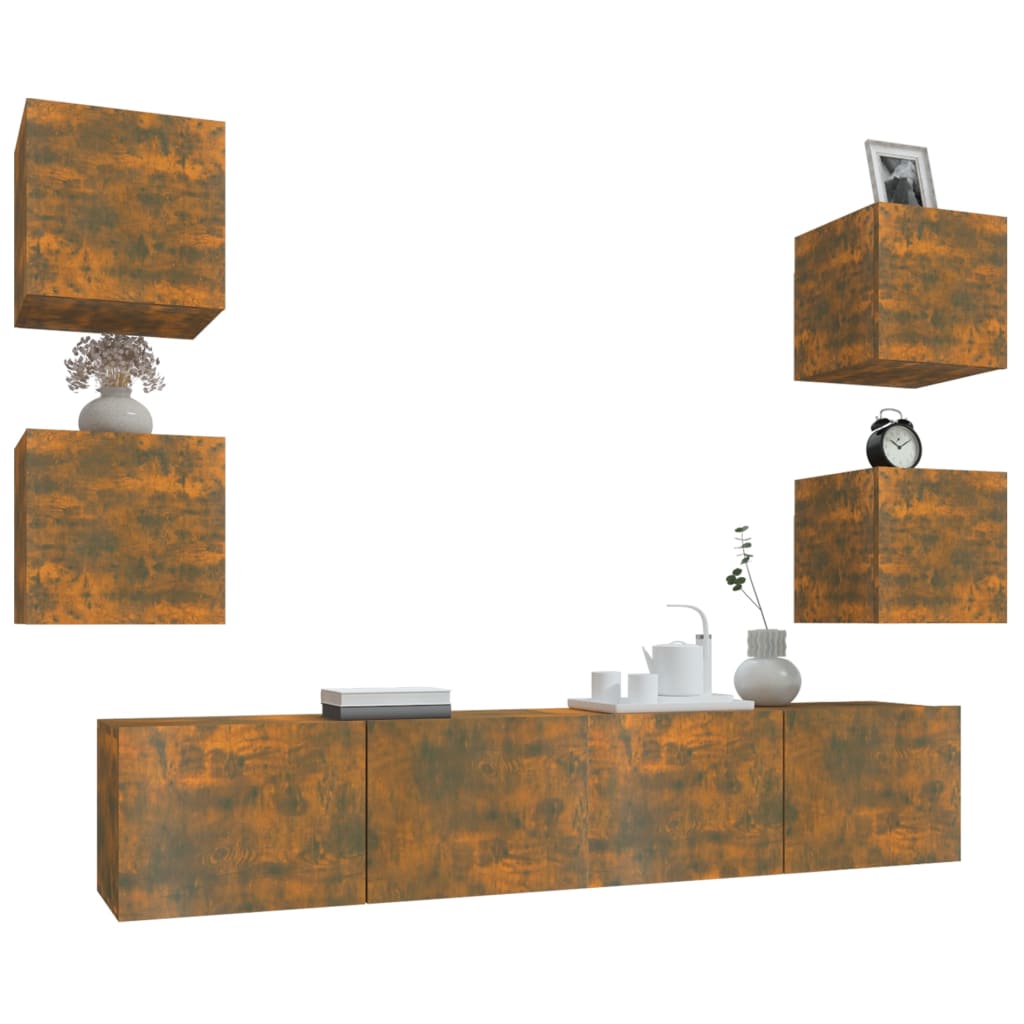 Set dulapuri TV, 6 piese, stejar fumuriu, lemn prelucrat GartenMobel Dekor