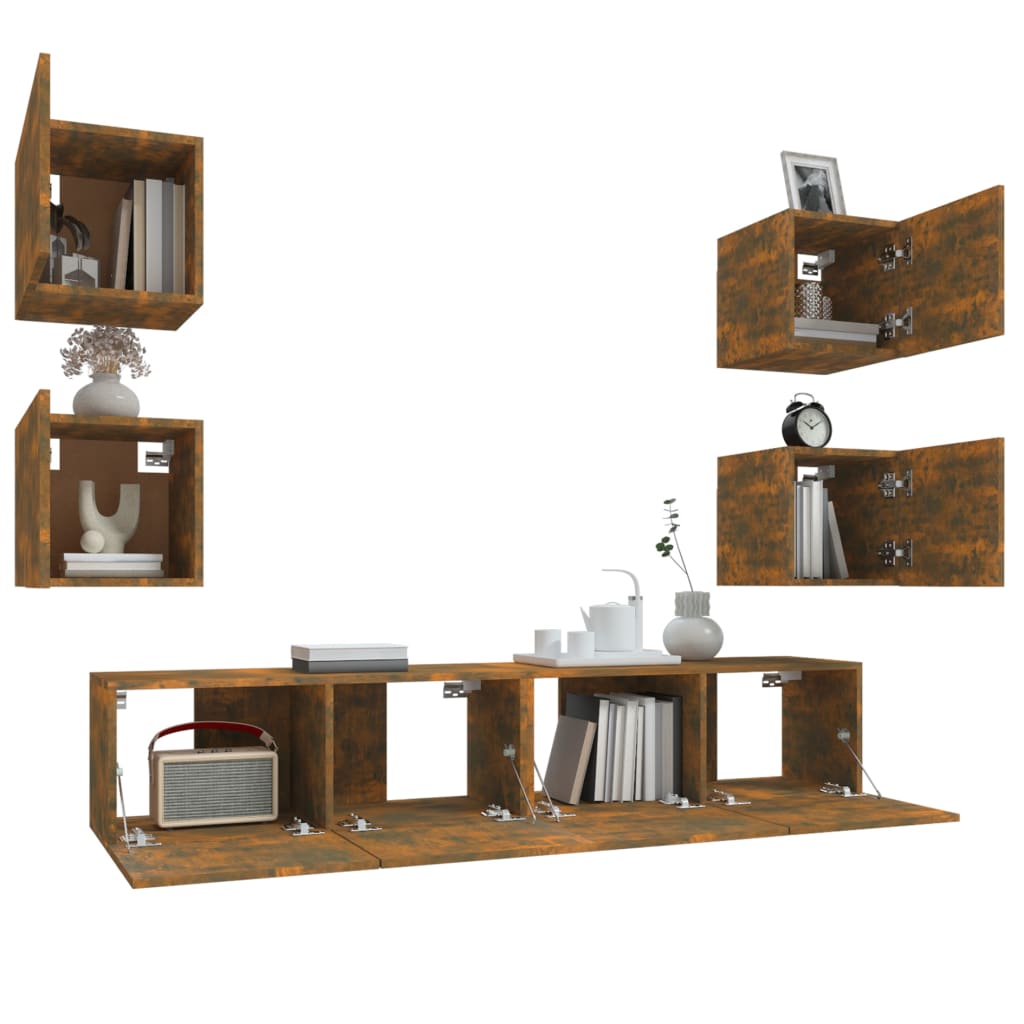 Set dulapuri TV, 6 piese, stejar fumuriu, lemn prelucrat GartenMobel Dekor