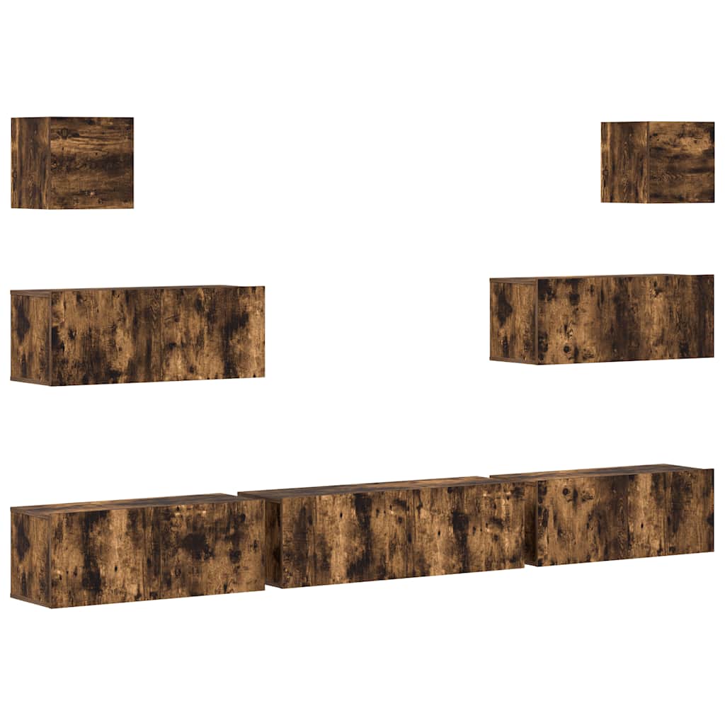 Set comodă TV, 7 piese, stejar fumuriu, lemn compozit GartenMobel Dekor