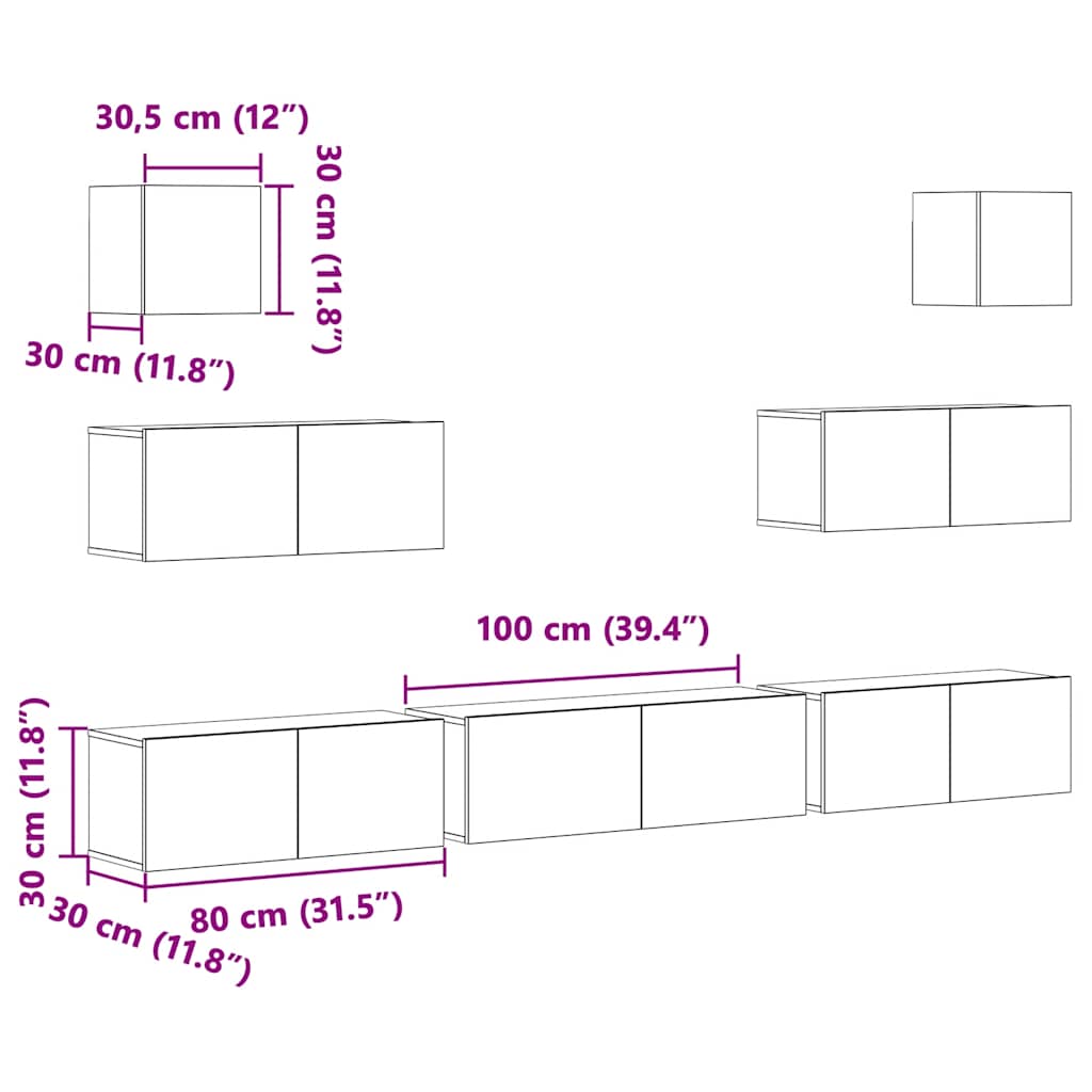 Set comodă TV, 7 piese, stejar fumuriu, lemn compozit GartenMobel Dekor