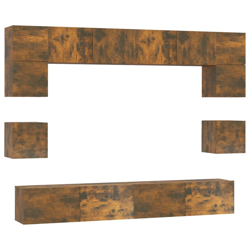 Set dulap TV, 8 piese, stejar fumuriu, lemn prelucrat GartenMobel Dekor