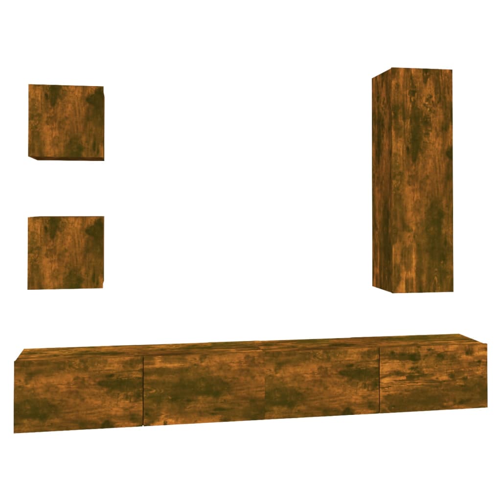 Set dulapuri TV, 5 piese, stejar fumuriu, lemn prelucrat GartenMobel Dekor