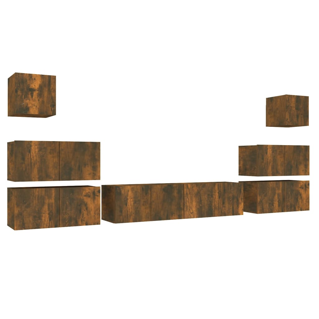Set dulap TV, 8 piese, stejar fumuriu, lemn prelucrat GartenMobel Dekor