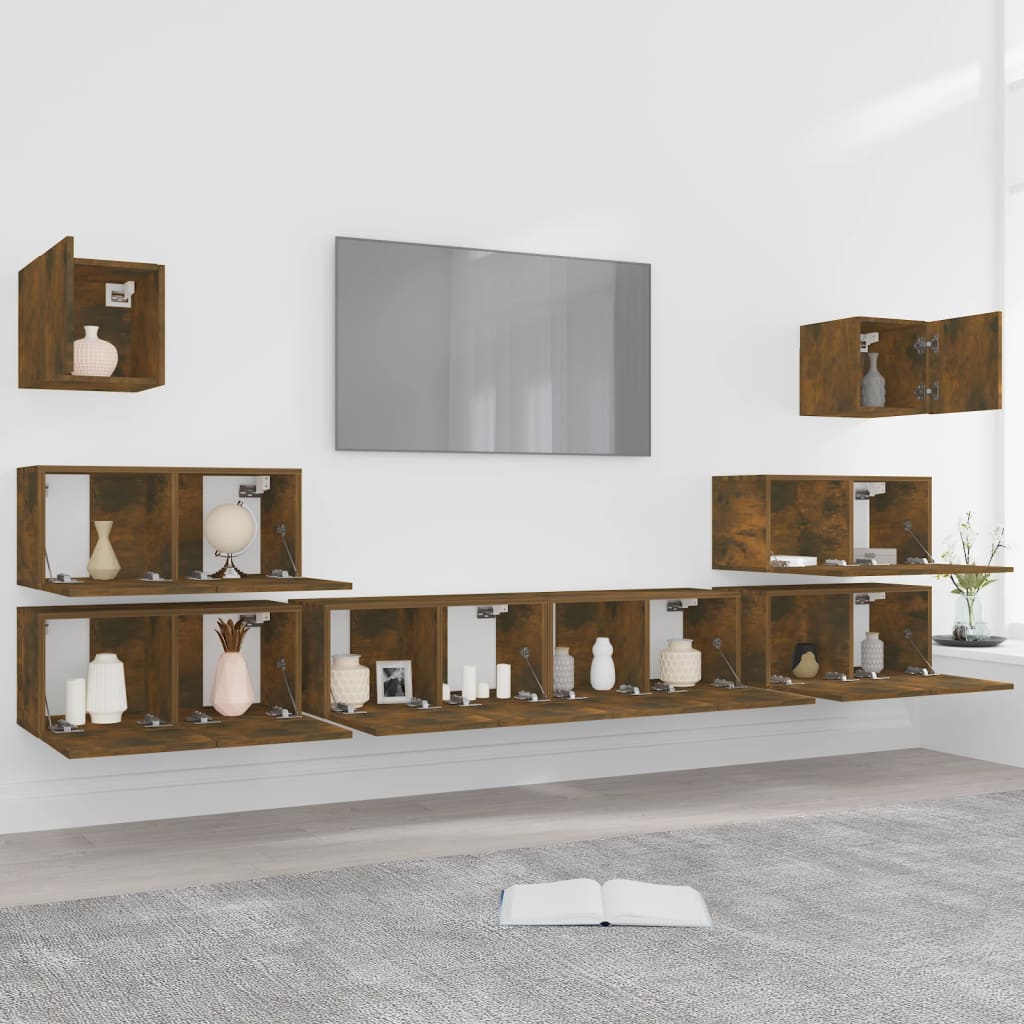 Set dulap TV, 8 piese, stejar fumuriu, lemn prelucrat GartenMobel Dekor