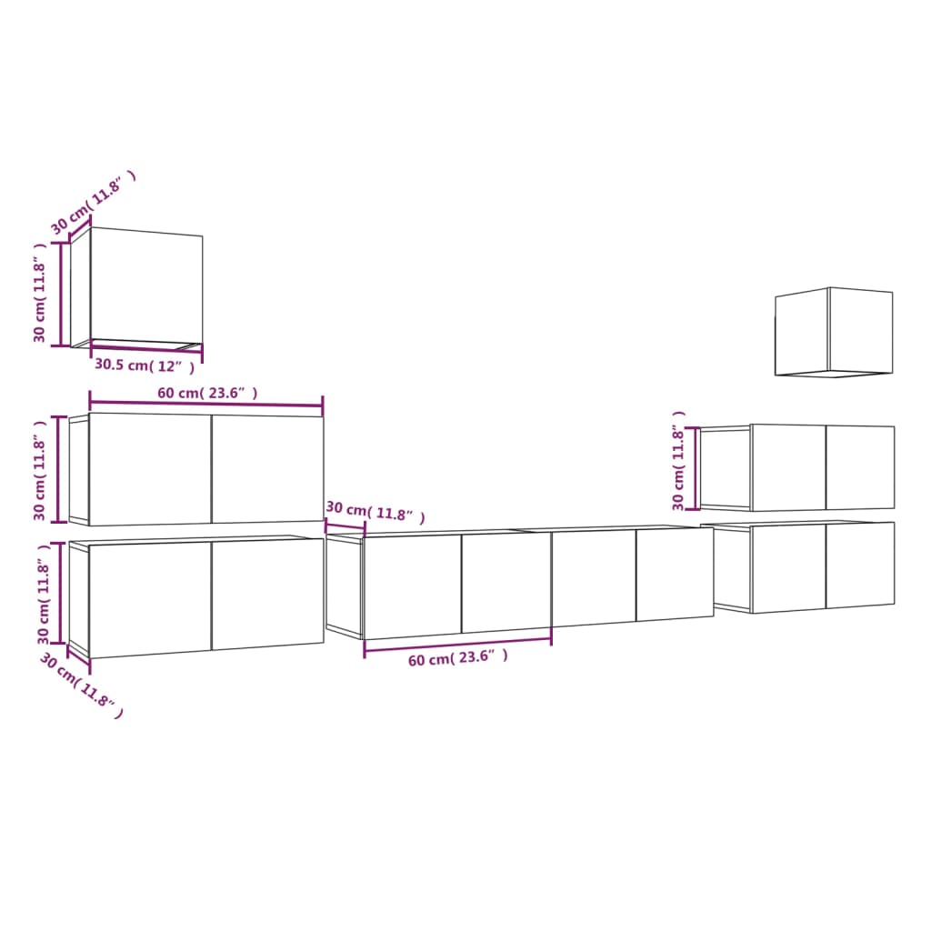 Set dulap TV, 8 piese, stejar fumuriu, lemn prelucrat GartenMobel Dekor