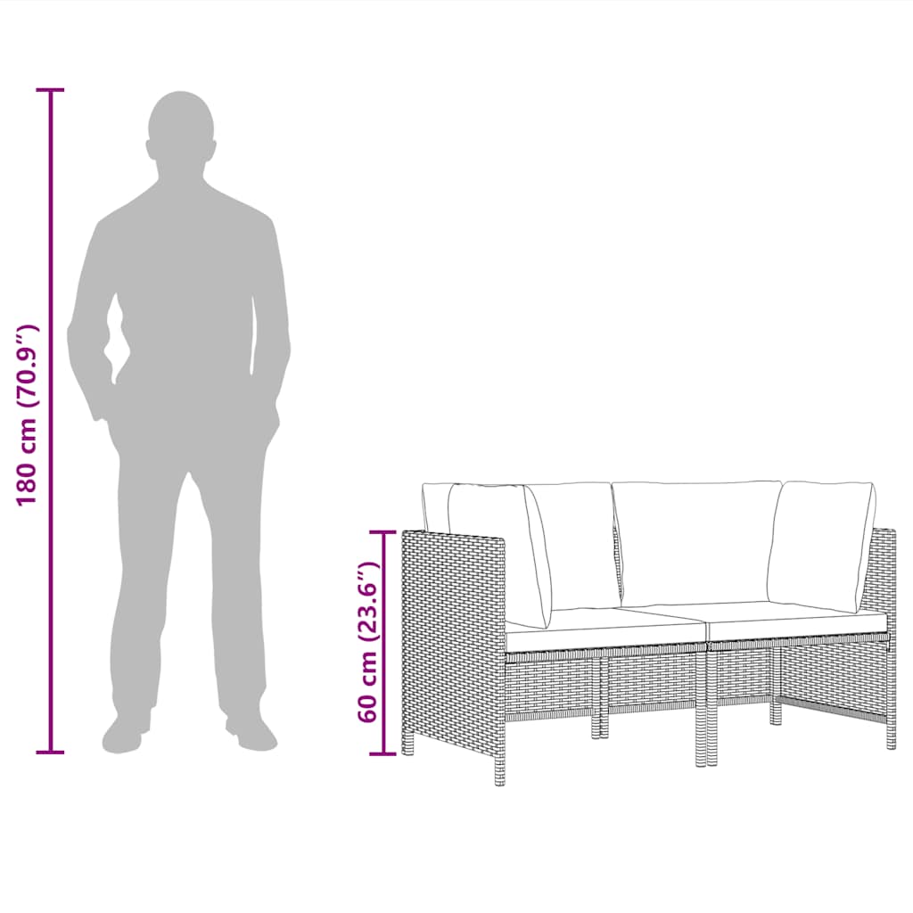 Canapea de grădină cu 2 locuri, cu perne, negru, poliratan GartenMobel Dekor