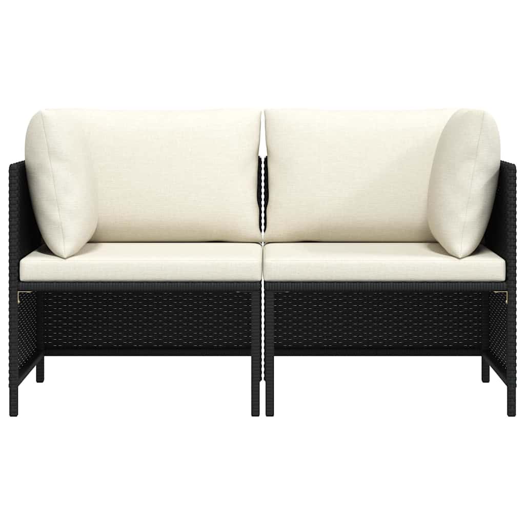 Canapea de grădină cu 2 locuri, cu perne, negru, poliratan GartenMobel Dekor