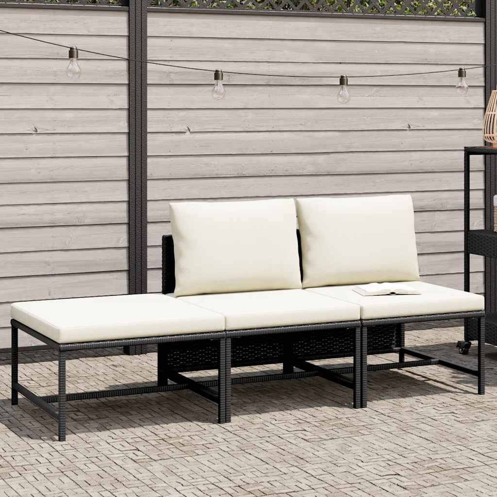 Set mobilier de grădină cu perne, 3 piese, negru, poliratan GartenMobel Dekor