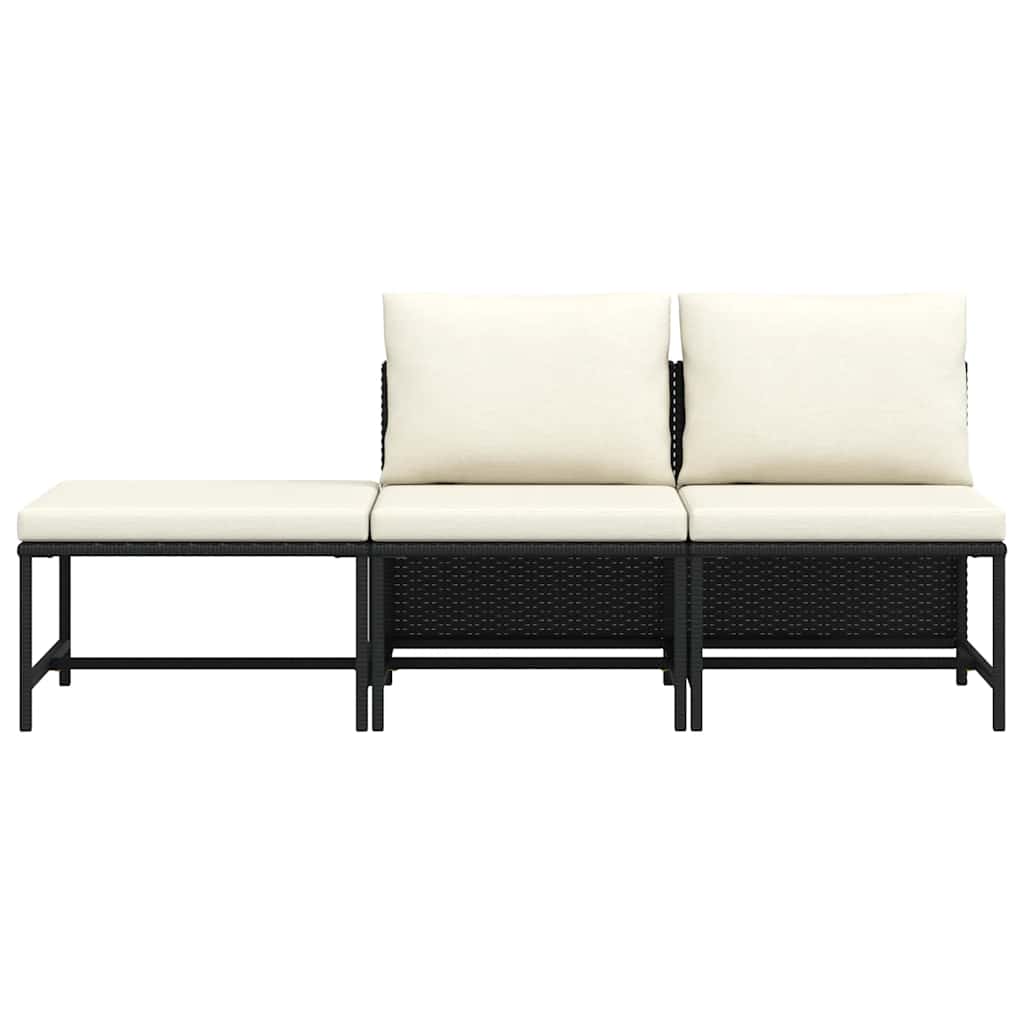 Set mobilier de grădină cu perne, 3 piese, negru, poliratan GartenMobel Dekor