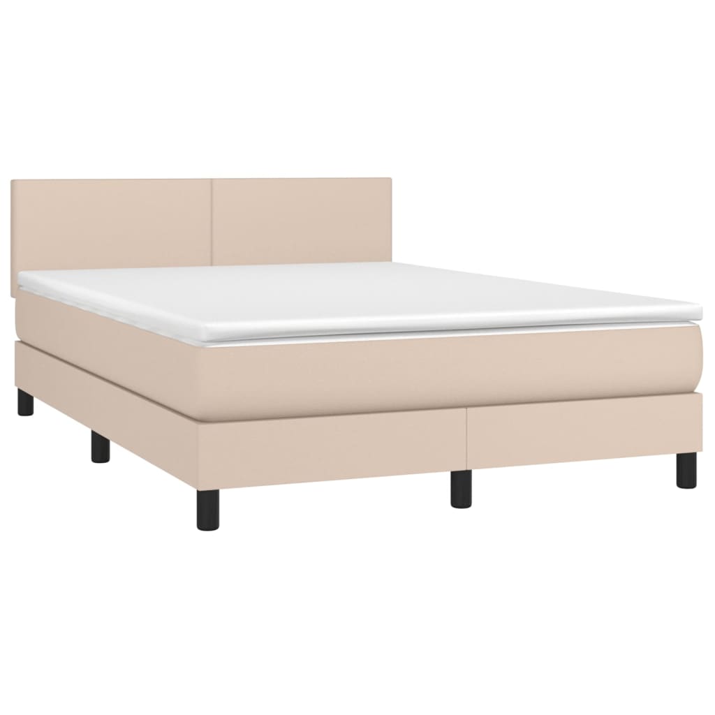 Pat box spring cu saltea, cappuccino, 140x190cm piele ecologică GartenMobel Dekor
