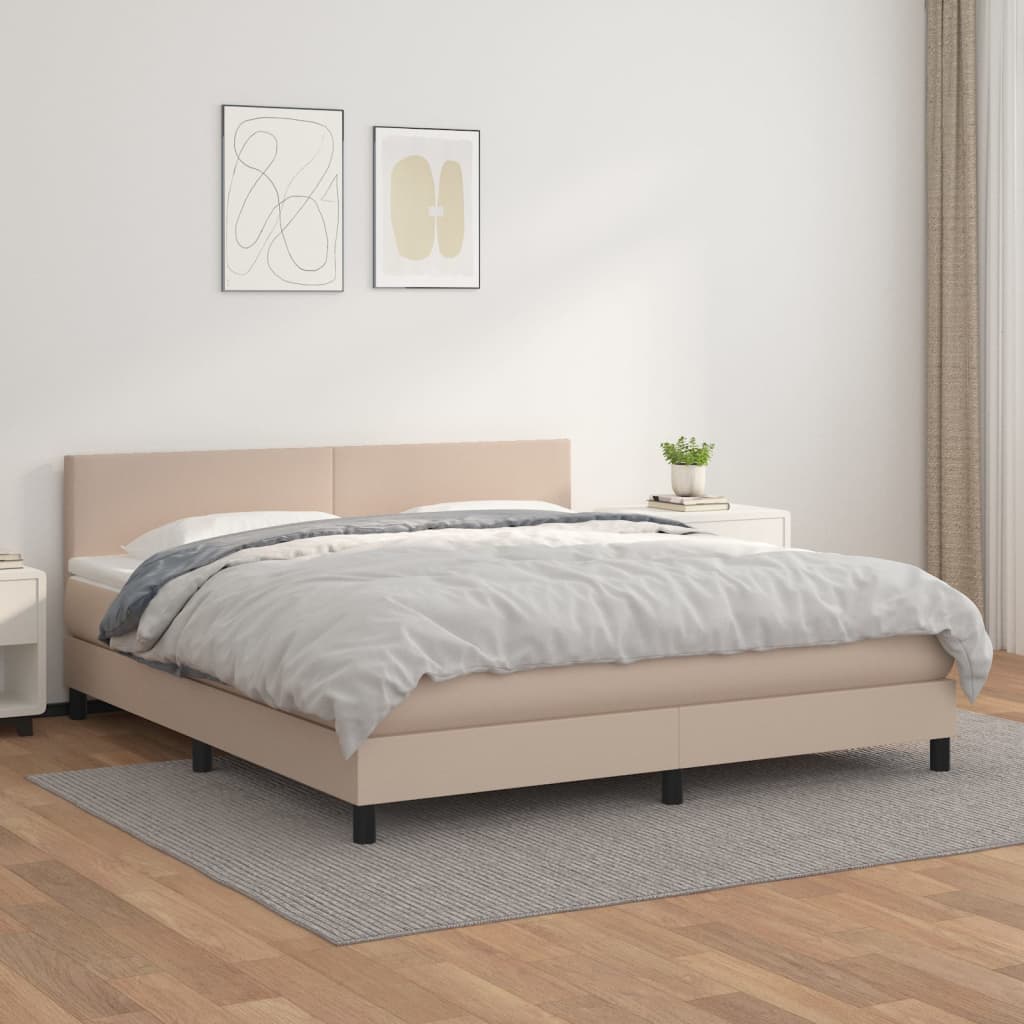 Pat box spring cu saltea, cappuccino, 180x200cm piele ecologică GartenMobel Dekor