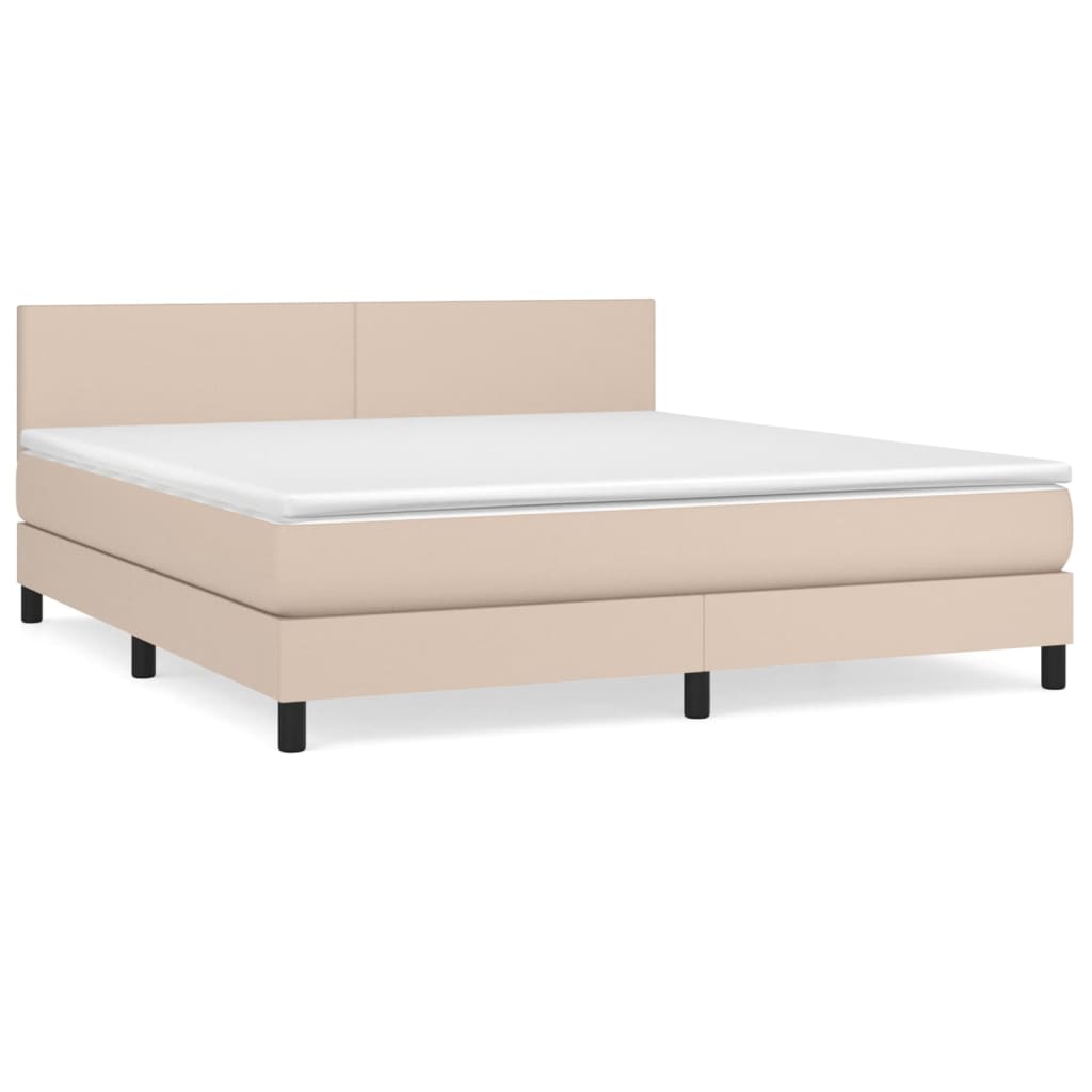 Pat box spring cu saltea, cappuccino, 180x200cm piele ecologică GartenMobel Dekor