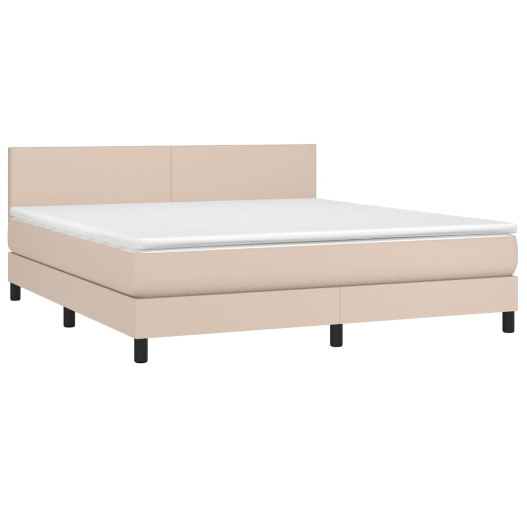 Pat box spring cu saltea, cappuccino, 180x200cm piele ecologică GartenMobel Dekor
