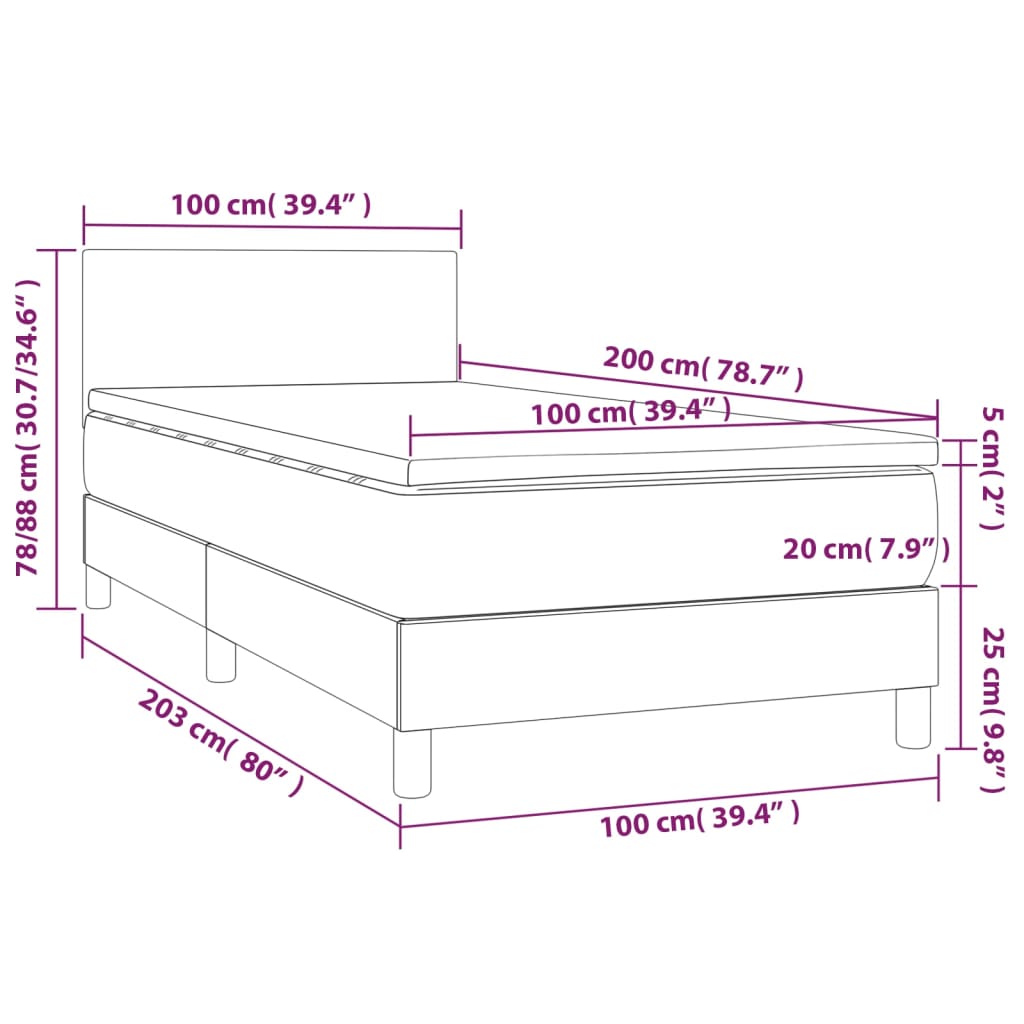 Pat box spring cu saltea, crem, 100x200 cm, piele ecologică GartenMobel Dekor
