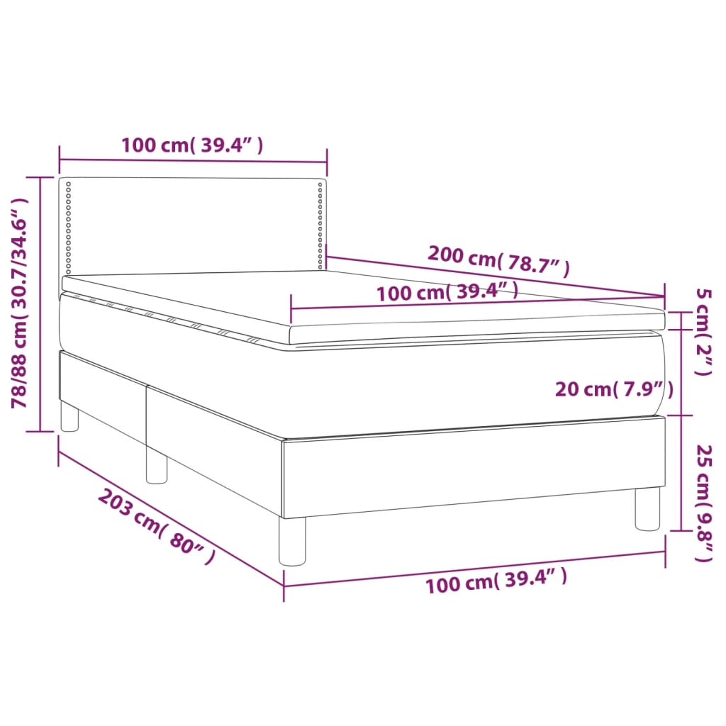 Pat box spring cu saltea, gri, 100x200 cm, piele ecologică GartenMobel Dekor