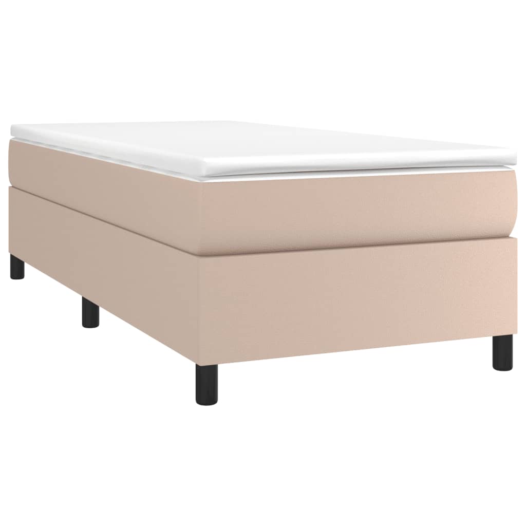 Pat box spring cu saltea, cappuccino, 90x190 cm piele ecologică GartenMobel Dekor