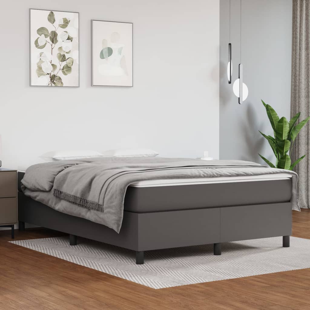 Pat box spring cu saltea, gri, 140x200 cm, piele ecologică GartenMobel Dekor