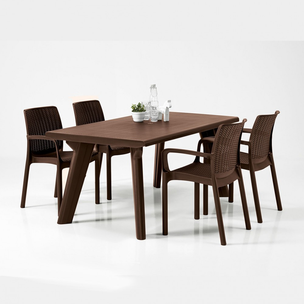 Scaun de grădină Curver Bali Mono cu cotiere, maro whisky, aspect ratan